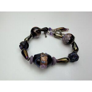 Lampwork Art Glass Cake Bead Bracelet Sterling Silver Toggle Murano Pretty